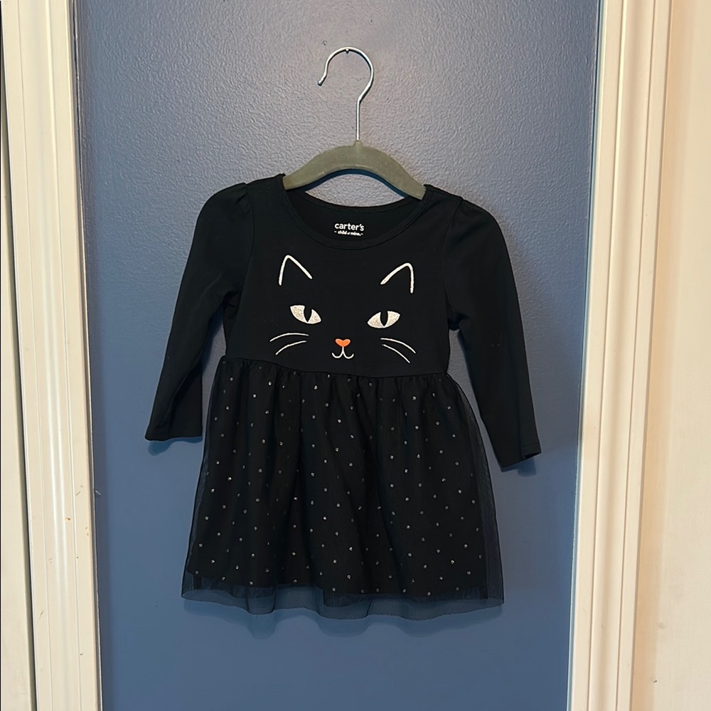 Carter's Black Dress with Cat Face and Polka Dots